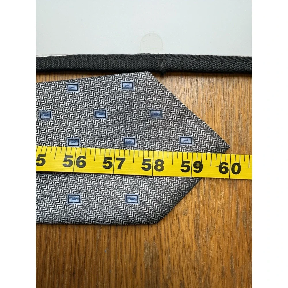 Burma Bibas Silk Tie Gray Blue Geometric Chevron Pattern Classic Length 60